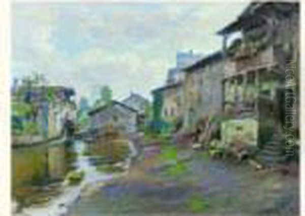 Rue De Village Oil Painting by Henri Pailler