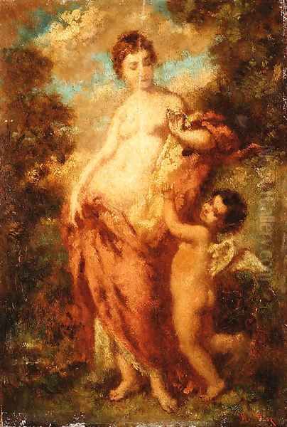 Cupid and Psyche Oil Painting by Narcisse-Virgile Diaz de la Pena