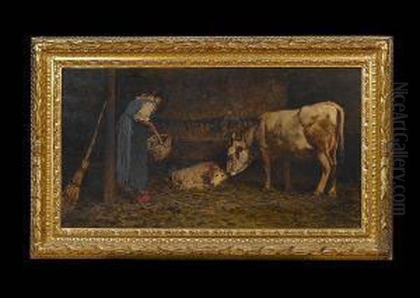 The New Born Calf Oil Painting by Pietro Pajetta