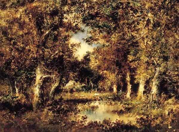 A pool in a wooded landscape Oil Painting by Narcisse-Virgile Diaz de la Pena