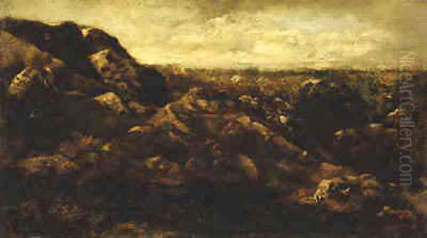 A Rocky Outcrop Oil Painting by Narcisse-Virgile Diaz de la Pena