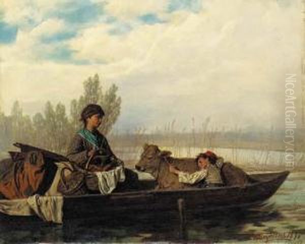 On The Way To Market Oil Painting by Pietro Pajetta