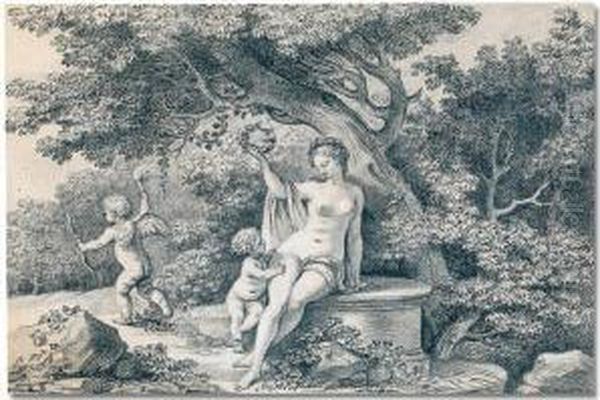 Venus And Cupid In A Landscape Oil Painting by Jacques-Augustin Pajou