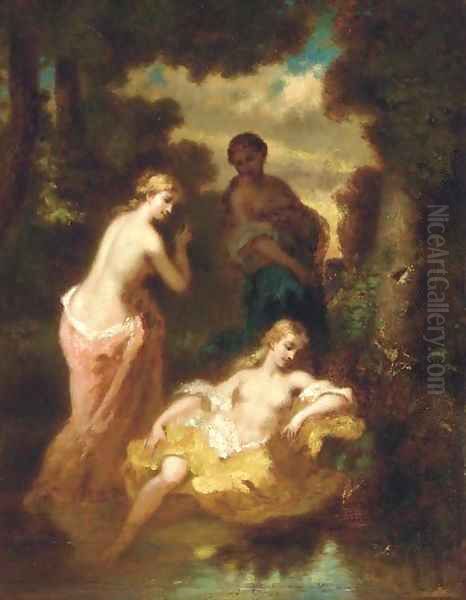 Bathers at a woodland pool Oil Painting by Narcisse-Virgile Diaz de la Pena