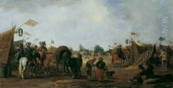 Reiterlager Mit Marketenderzelten. Oil Painting by Palamedes Palamedesz. (Stevaerts, Stevens)