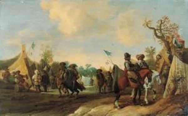 A Military Encampment With Cavalrymen Oil Painting by Palamedes Palamedesz. (Stevaerts, Stevens)