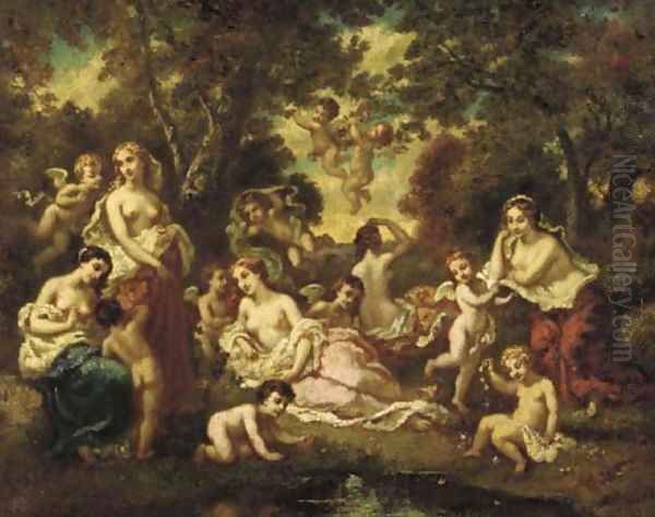 Nymphs and Putti in an Arcadian Landscape Oil Painting by Narcisse-Virgile Diaz de la Pena