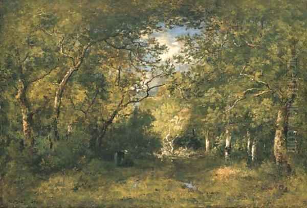 Paysanne ramassant du bois dans la foret Oil Painting by Narcisse-Virgile Diaz de la Pena