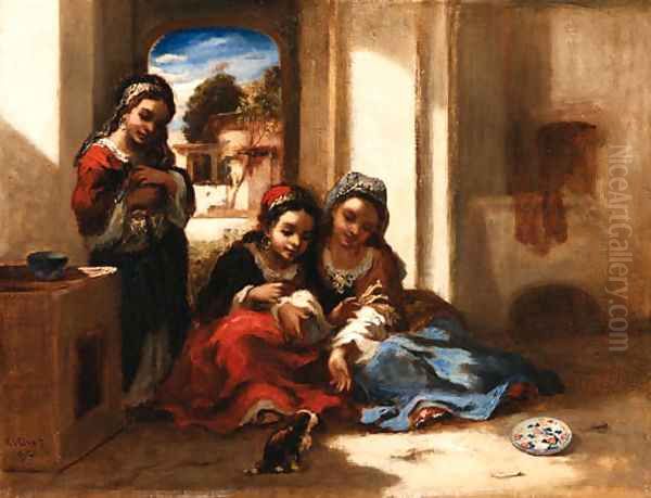 Arab children playing Oil Painting by Narcisse-Virgile Diaz de la Pena