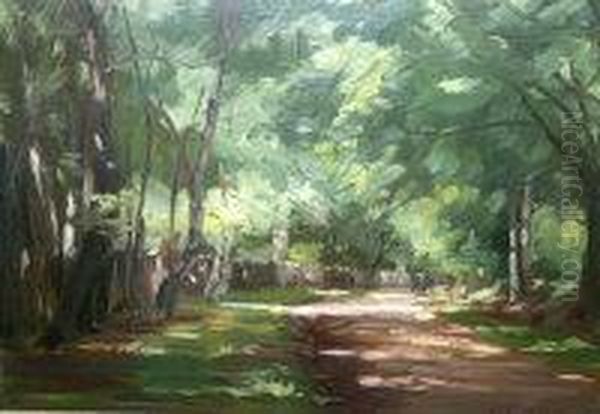 A Shady Road Oil Painting by William Mainwaring Palin