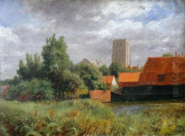 Across The River At Beccles Oil Painting by William Mainwaring Palin