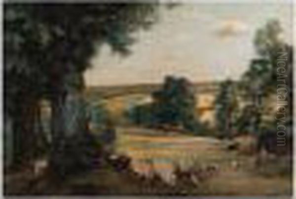 Landscape With Cattle, Pigs And Poultry Oil Painting by William Mainwaring Palin