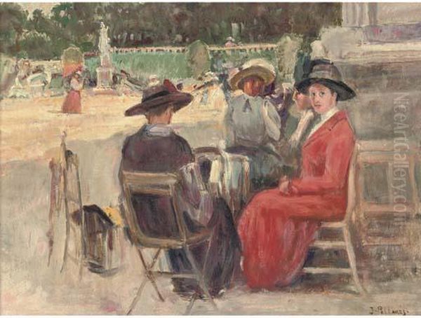 Elegant Company In The Park Oil Painting by Joaquin Pallares Allustante