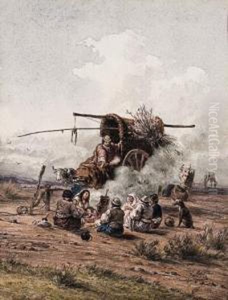 Indians On The Pampas, Argentina Oil Painting by Jean Leon Palliere