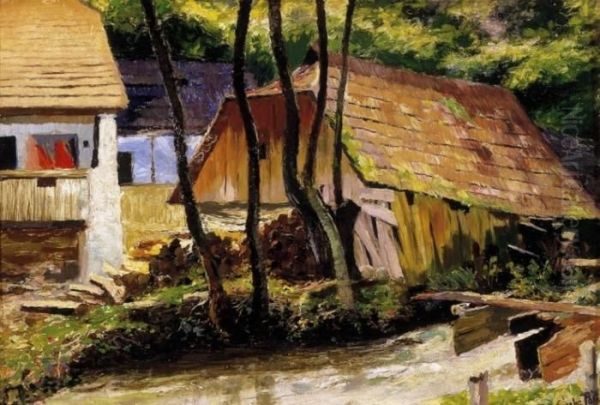 Mill On The Brookside Oil Painting by Carolus Pallya