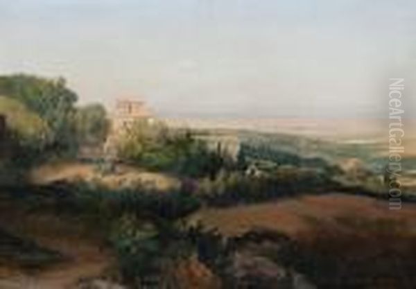 Villa Aldobrandini A Frascati Oil Painting by Gustaf-Wilhelm Palm