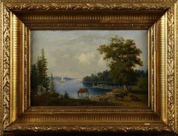 Sommarlandskap Med Kreatur-motiv Fran Blido Oil Painting by Gustaf-Wilhelm Palm