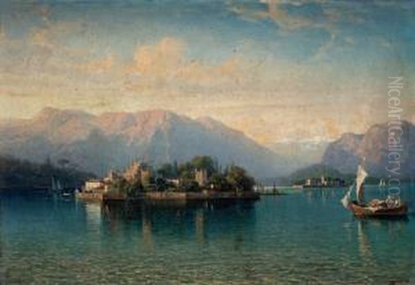 Lago Maggiore, Con Isola Bella Oil Painting by Gustaf-Wilhelm Palm