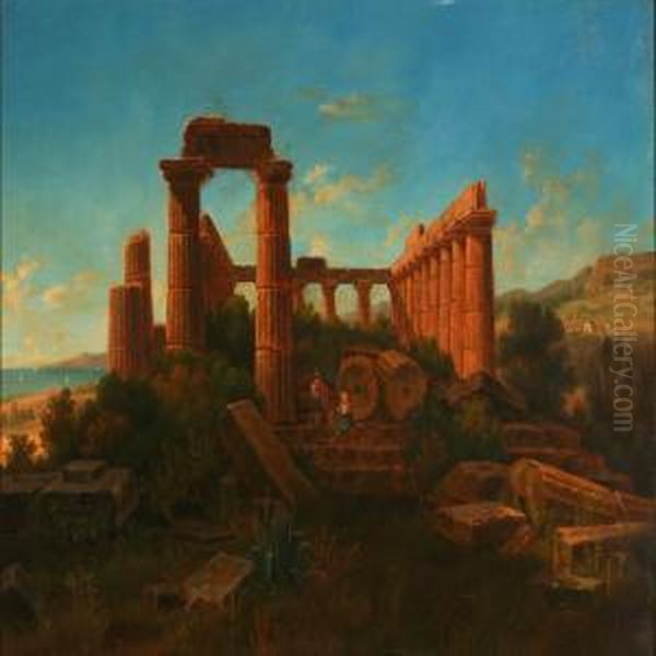 View Of The Junos Temple Neargirgenti On Sicily Oil Painting by Gustaf-Wilhelm Palm