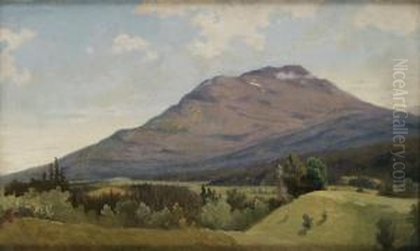 Sommarlandskap Med Fjall (areskutan?) Oil Painting by Gustaf-Wilhelm Palm