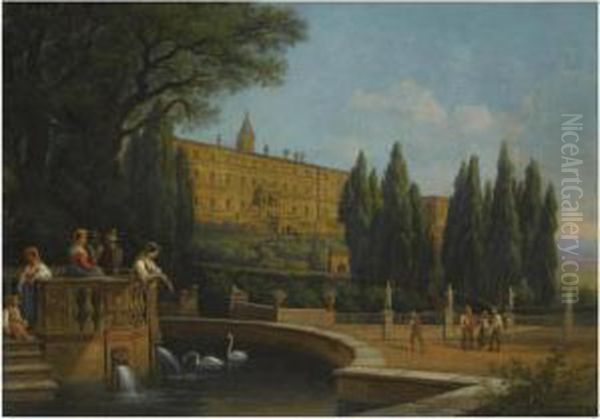 Tivoli, A View Of The Villa D'este Oil Painting by Gustaf-Wilhelm Palm