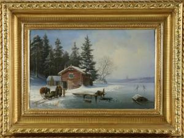 Skridskoakare Oil Painting by Gustaf-Wilhelm Palm