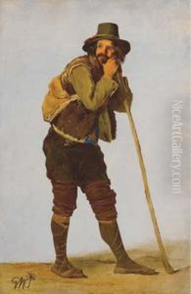 A Roman Shepherd Leaning On His Staff Oil Painting by Gustaf-Wilhelm Palm