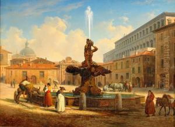 Vue Af Piazza Barberini I Rom Oil Painting by Gustaf-Wilhelm Palm