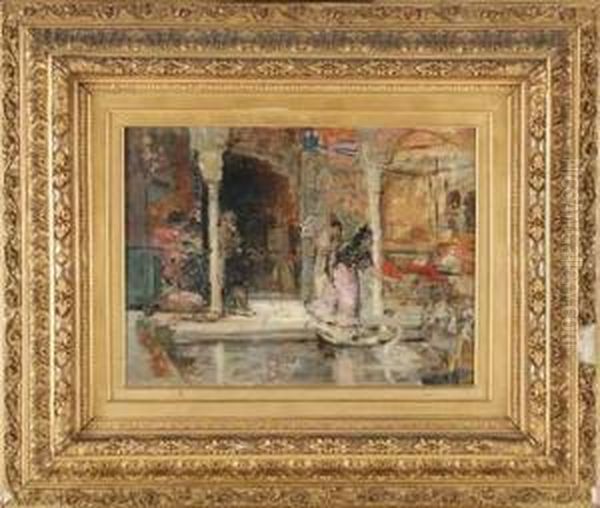 Elegantes Pres D'un Bassin Oil Painting by Vicente Palmaroli Y Gonzalez