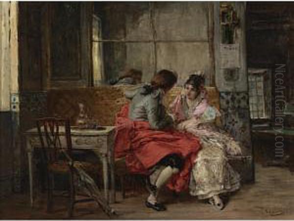 A Good Story Oil Painting by Vicente Palmaroli Y Gonzalez