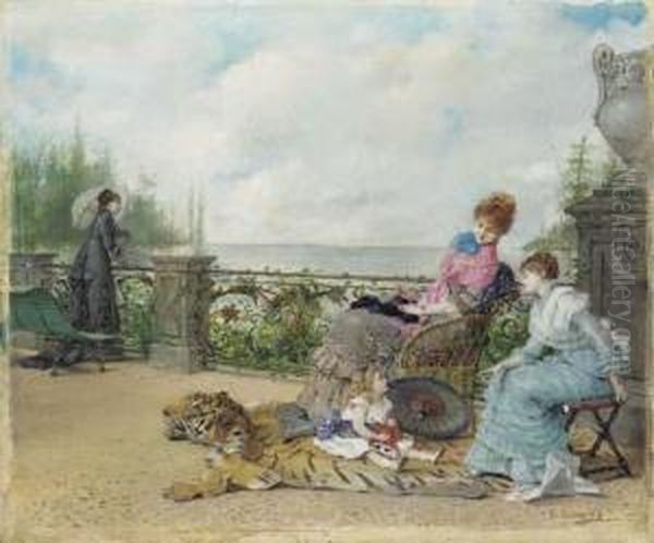 An Afternoon Siesta In The Park Oil Painting by Vicente Palmaroli Y Gonzalez