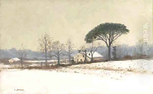 A Wintery Day Oil Painting by Pierre-Emmanuel Damoye