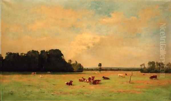 Cattle in a summer meadow Oil Painting by Pierre-Emmanuel Damoye