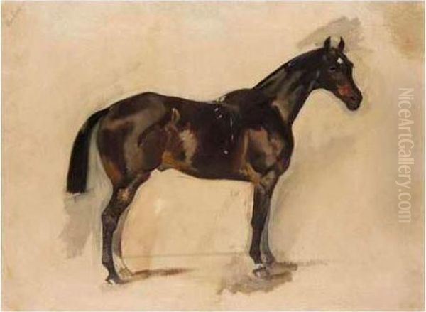 Dark Brown Horse With Star Oil Painting by James Lynwood Palmer