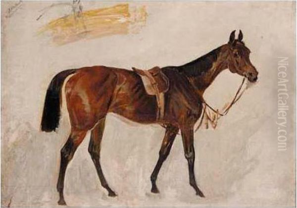 A Set Of Two Saddled Horses Oil Painting by James Lynwood Palmer