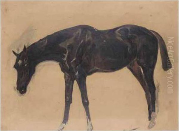 A Dark Brown Horse Oil Painting by James Lynwood Palmer