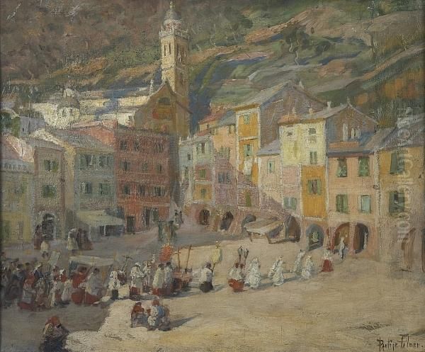 Procession In Portofino Oil Painting by Pauline Lennards Palmer