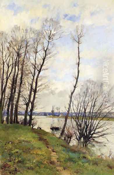 Au bord de la riviere Oil Painting by Pierre-Emmanuel Damoye