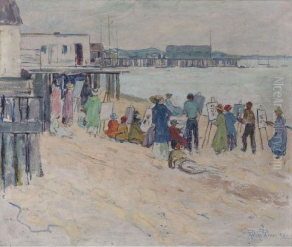 Art Class At The Beach Oil Painting by Pauline Lennards Palmer