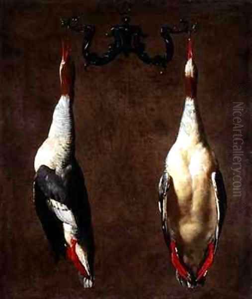 Two Wild Ducks Hanging Oil Painting by Cesare Dandini