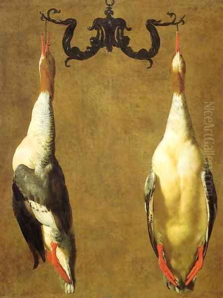 Two Hanged Teals Oil Painting by Cesare Dandini