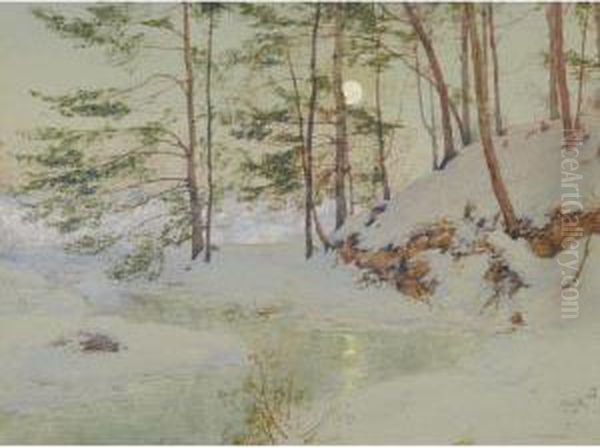 Moonlit Winter Night Oil Painting by Walter Launt Palmer