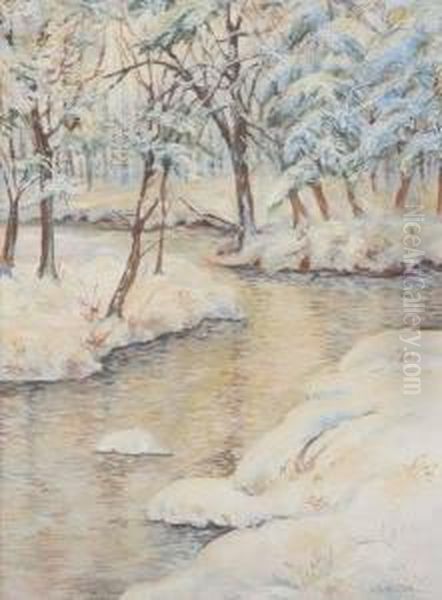 Winter Stream With Pine Trees Oil Painting by Walter Launt Palmer