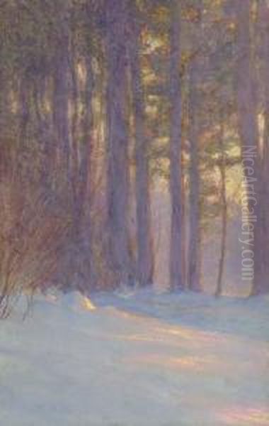 Woods In Snow At Dusk Oil Painting by Walter Launt Palmer