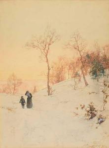 Back From Church In Winter Oil Painting by Walter Launt Palmer