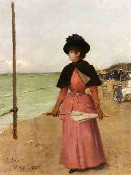 An Elegant Lady On The Beach Oil Painting by Ernest Ange Duez