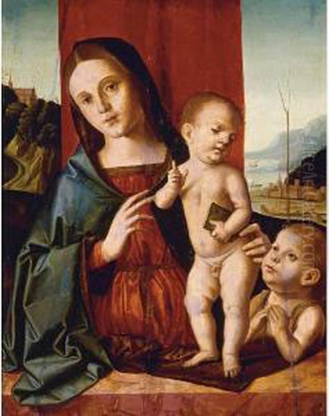 Madonna And Child With The Infant Saint John The Baptist Oil Painting by Marco Palmezzano