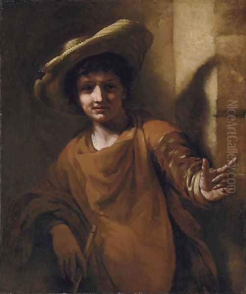 A young boy holding a flute Oil Painting by Willem Drost