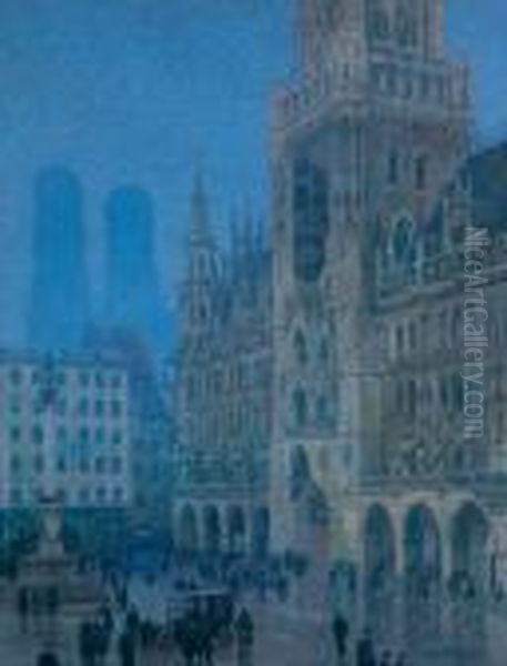 Der Marienplatz In Munchen Oil Painting by Charles Joh. Palmie