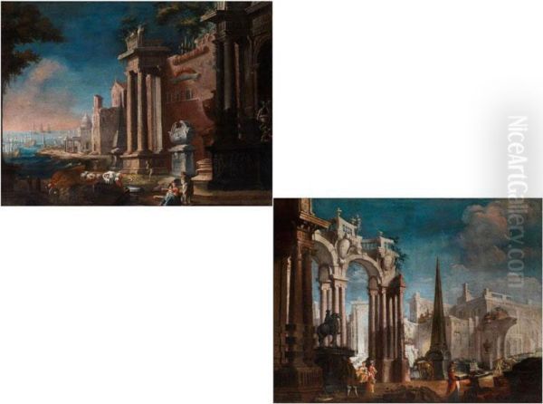 Romische Architekturcapricci Oil Painting by Pietro Paltronieri Il Mirandolese